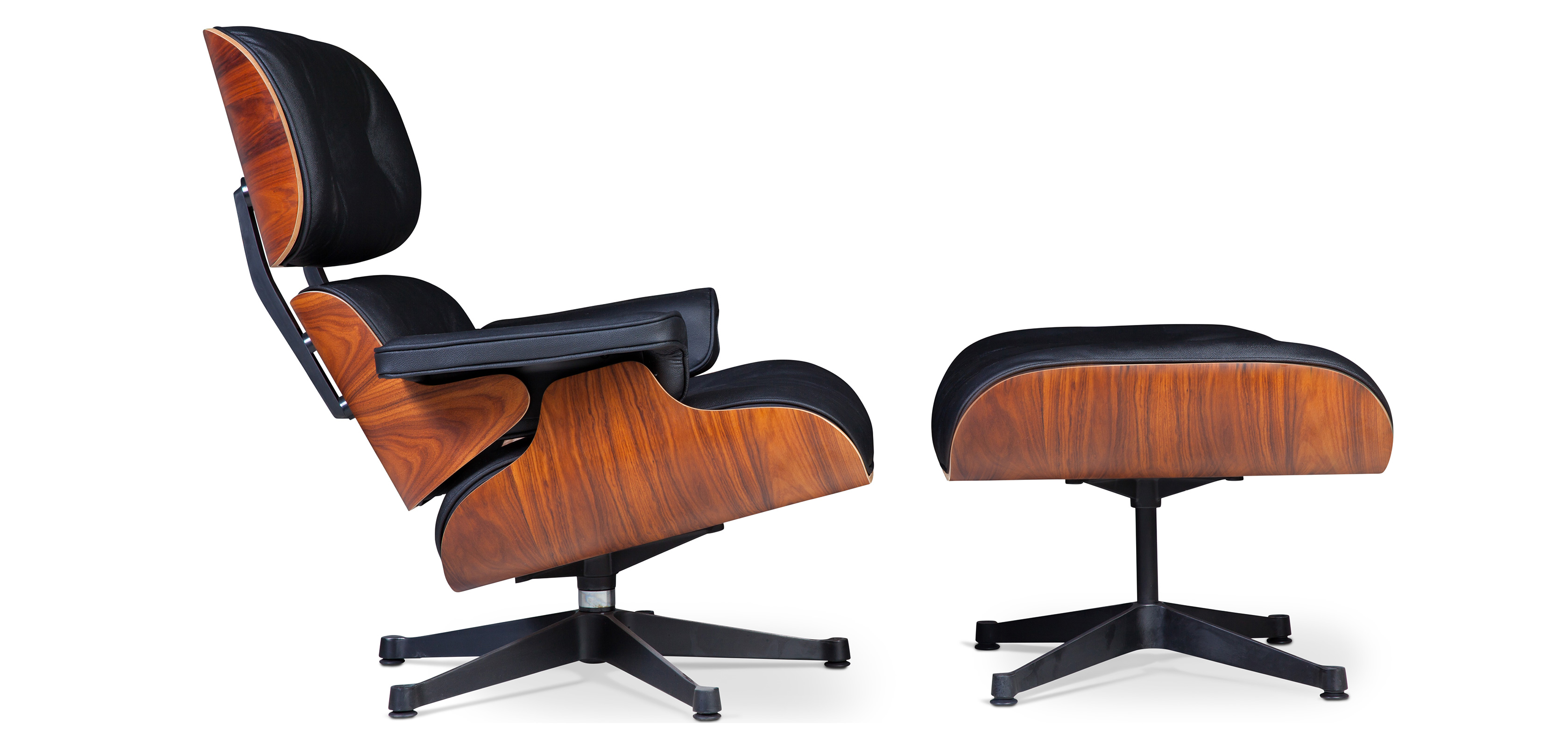 Lounge Chair & Ottoman Charles Eames Cuir Premium Palissandre Piétement noir
