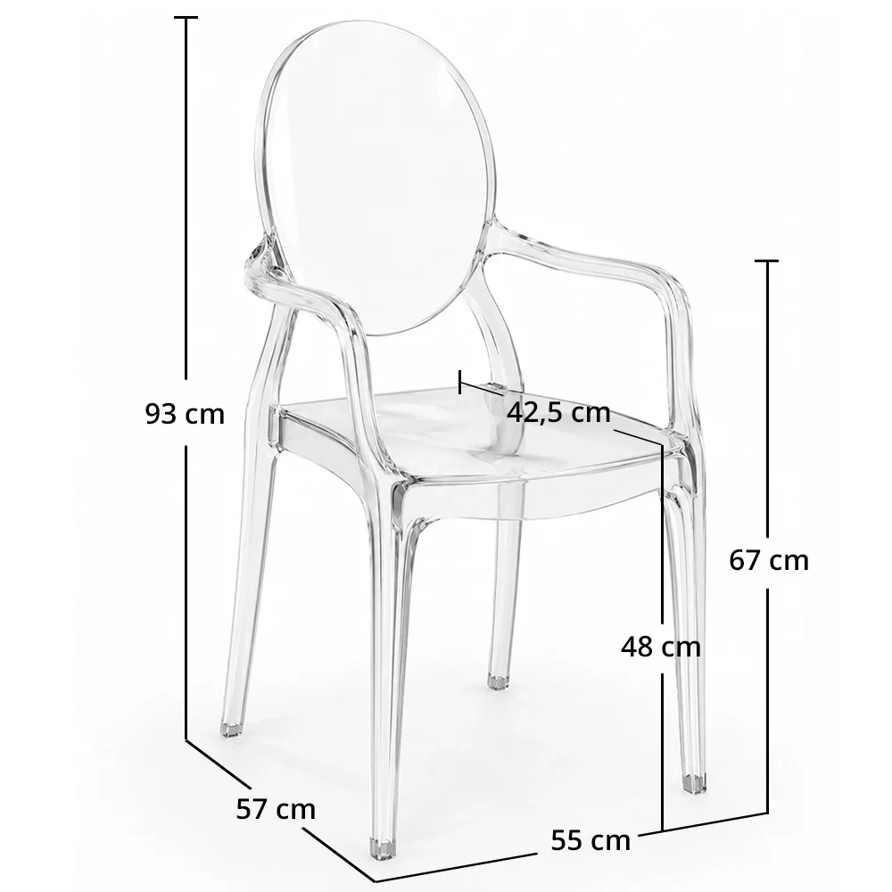 Lot de 4 chaises de salle à manger - Transparentes - Design avec accoudoirs - Louis XIV image 10
