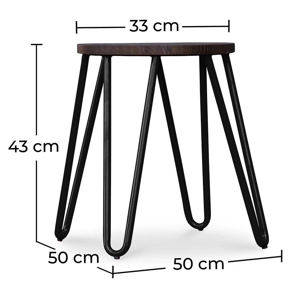 Tabouret de bar rond - design industriel - bois et acier - 43cm - Hairpin image 10