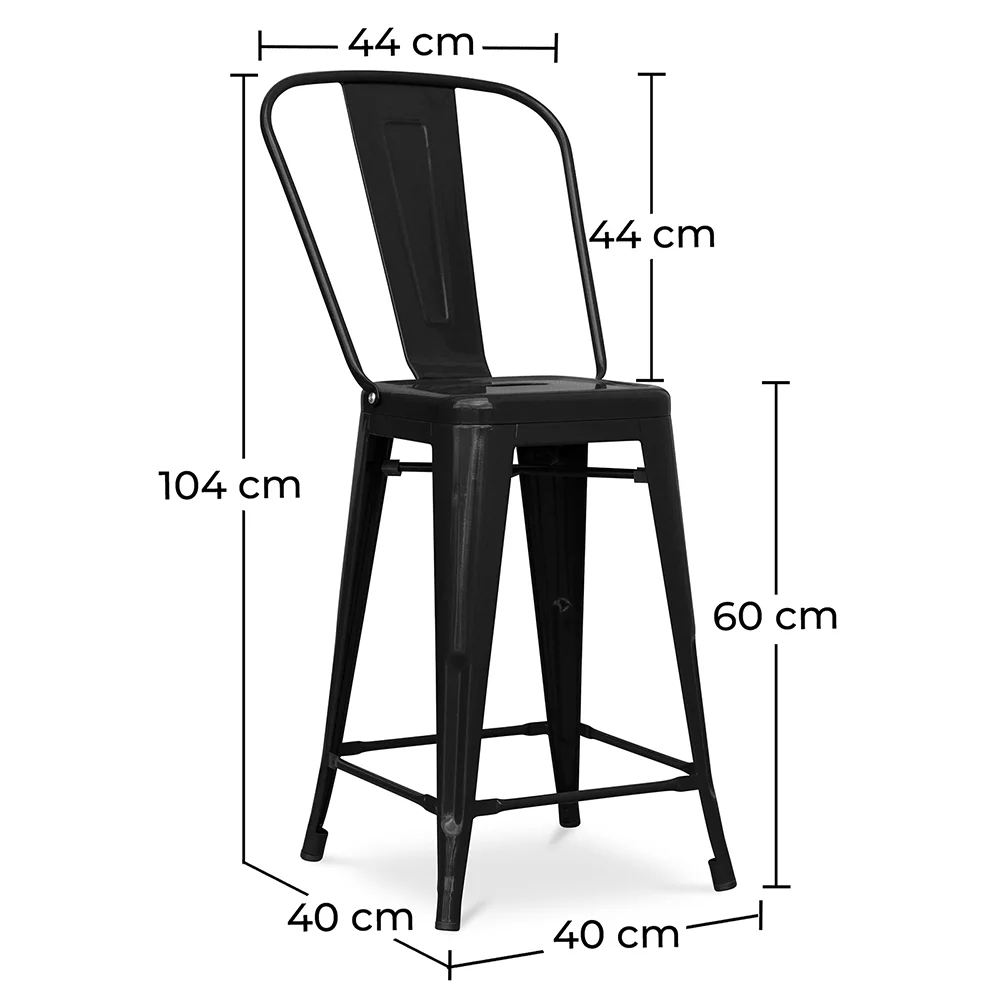 Tabouret de bar avec dossier - design industriel - 60cm - Stylix image 10