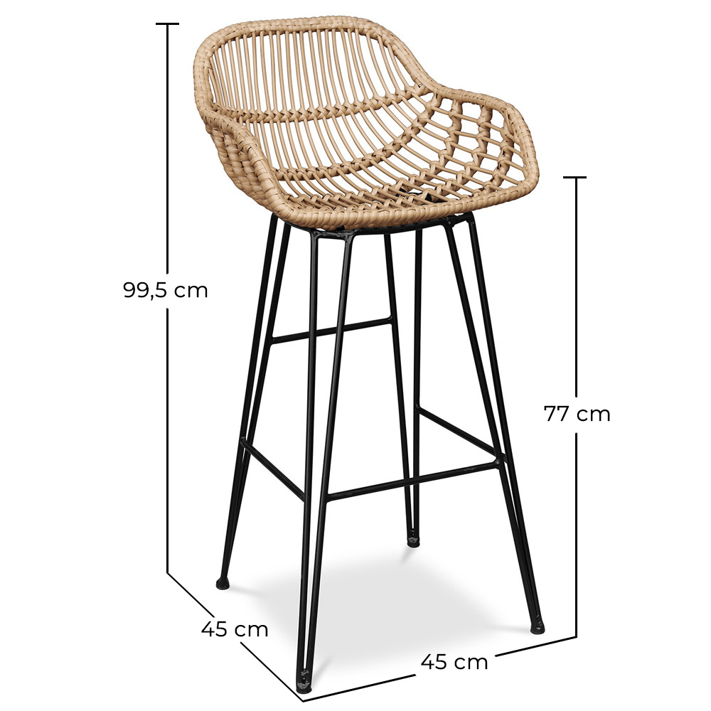 Tabouret de bar en rotin avec accoudoirs - Style Boho Bali - 75cm - Many image 10