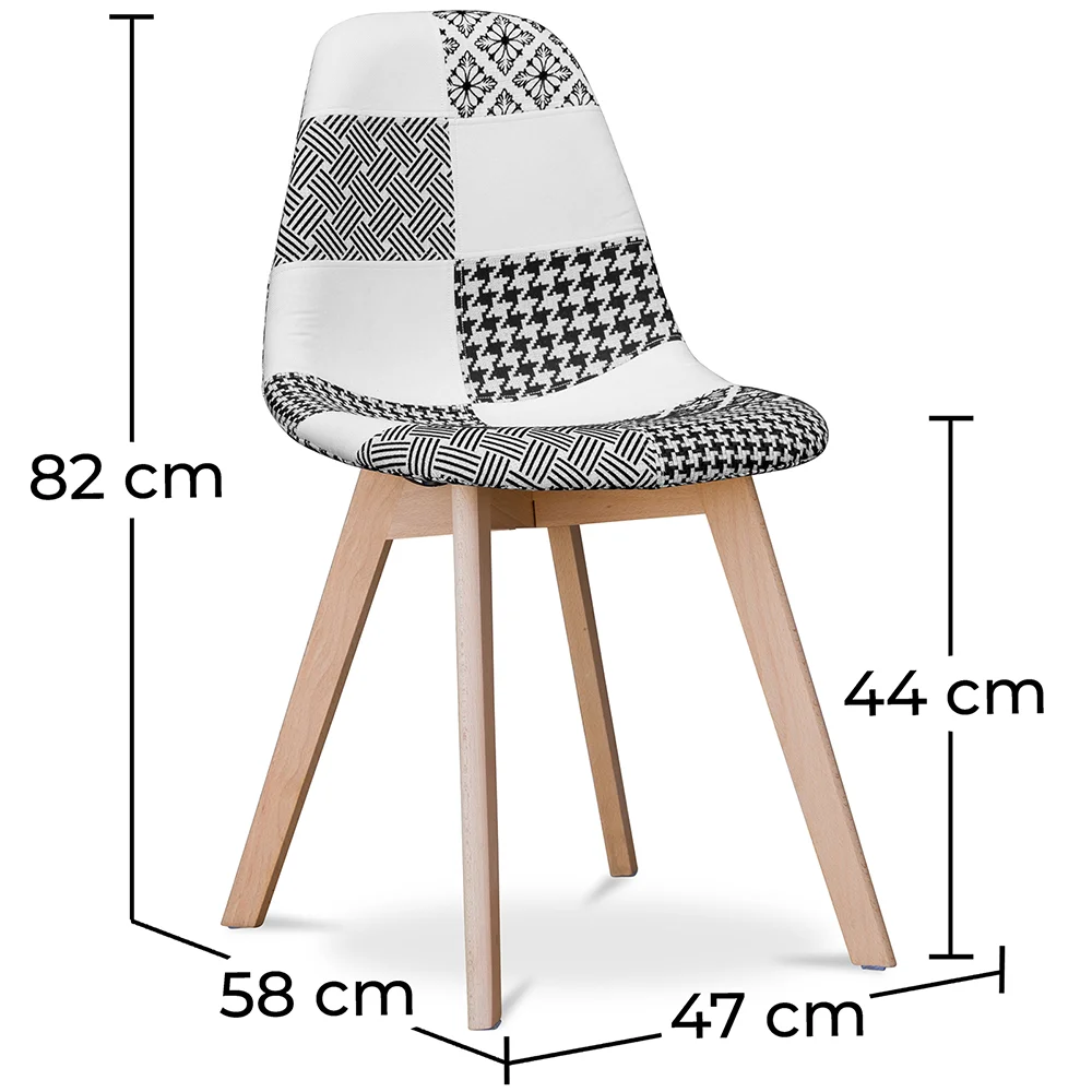 Chaise de salle à manger - Tapissée en patchwork noir et blanc - Denisse image 10