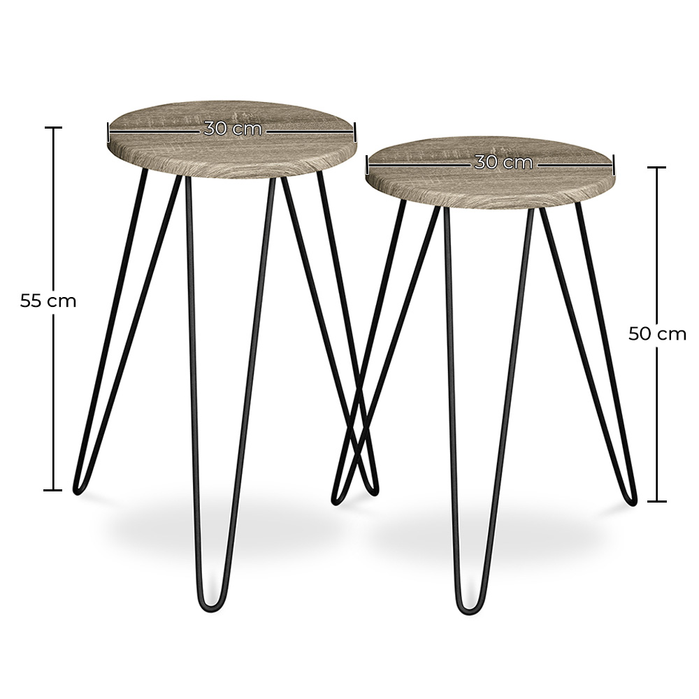 Ensemble de 2 tables d'appoint - Design industriel - Bois et métal - Hairpin image 10