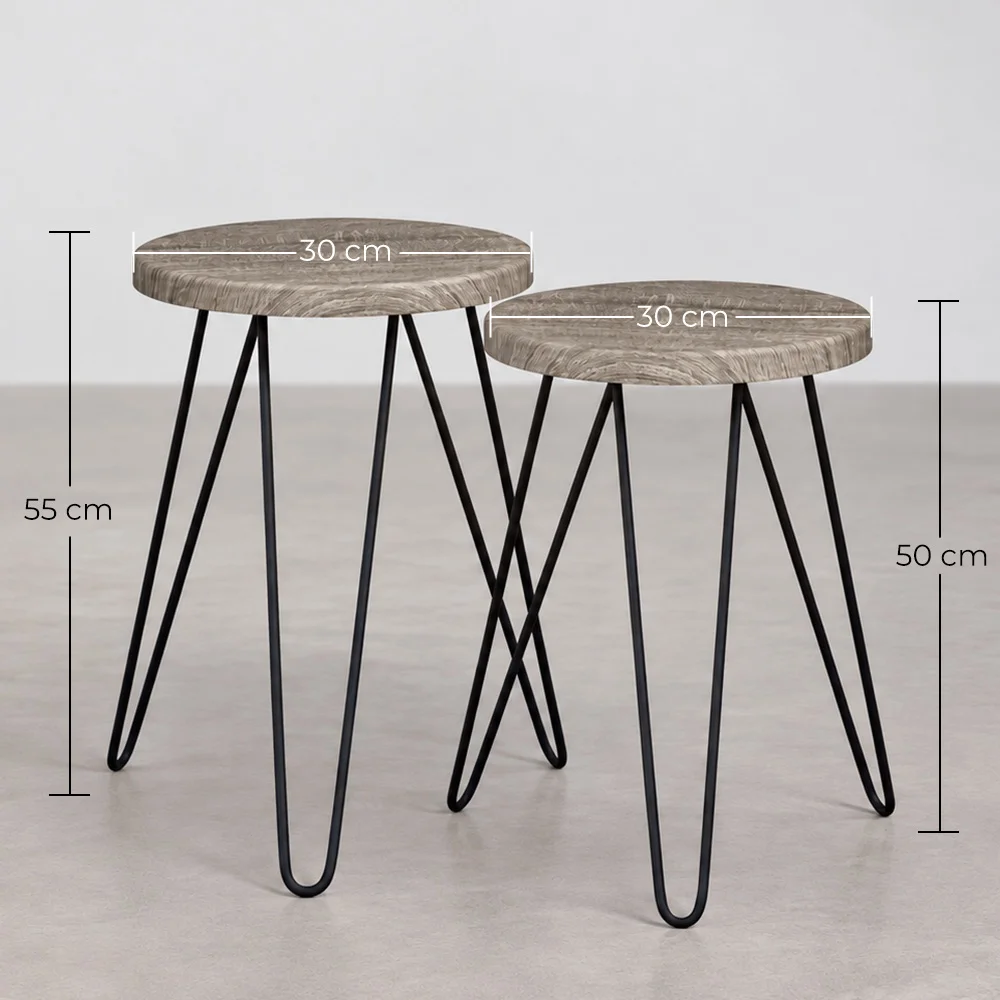 Ensemble de 2 tables d'appoint - Design industriel - Bois et métal - Hairpin image 10