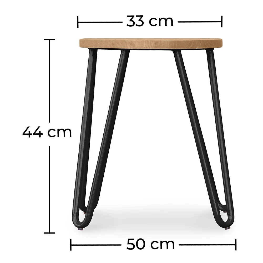 Tabouret de bar rond - design industriel - bois et acier - 44cm - Hairpin image 10