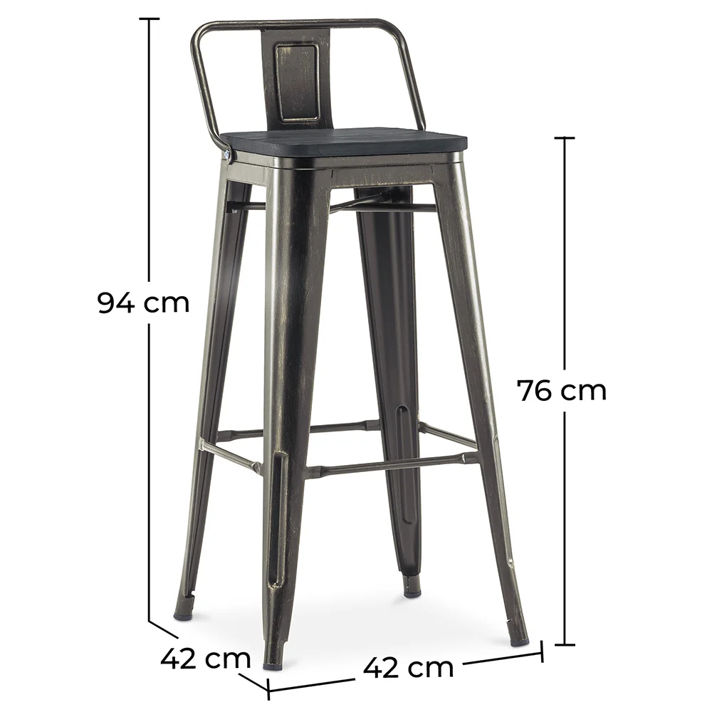 Tabouret de bar avec dossier - Design industriel - Bois et acier - 76cm - Stylix image 10