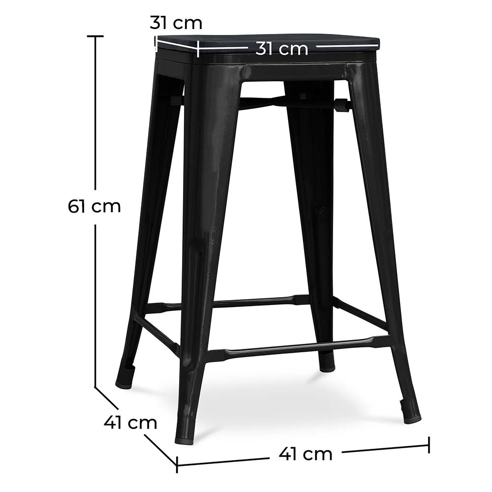 Tabouret de bar - Design industriel - Bois et acier - 61cm - Stylix image 10