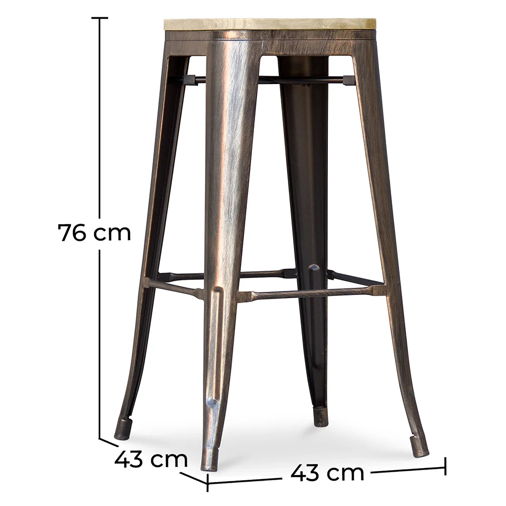 Tabouret de Bar - Design Industriel - Acier & Bois - 76cm - Stylix image 10