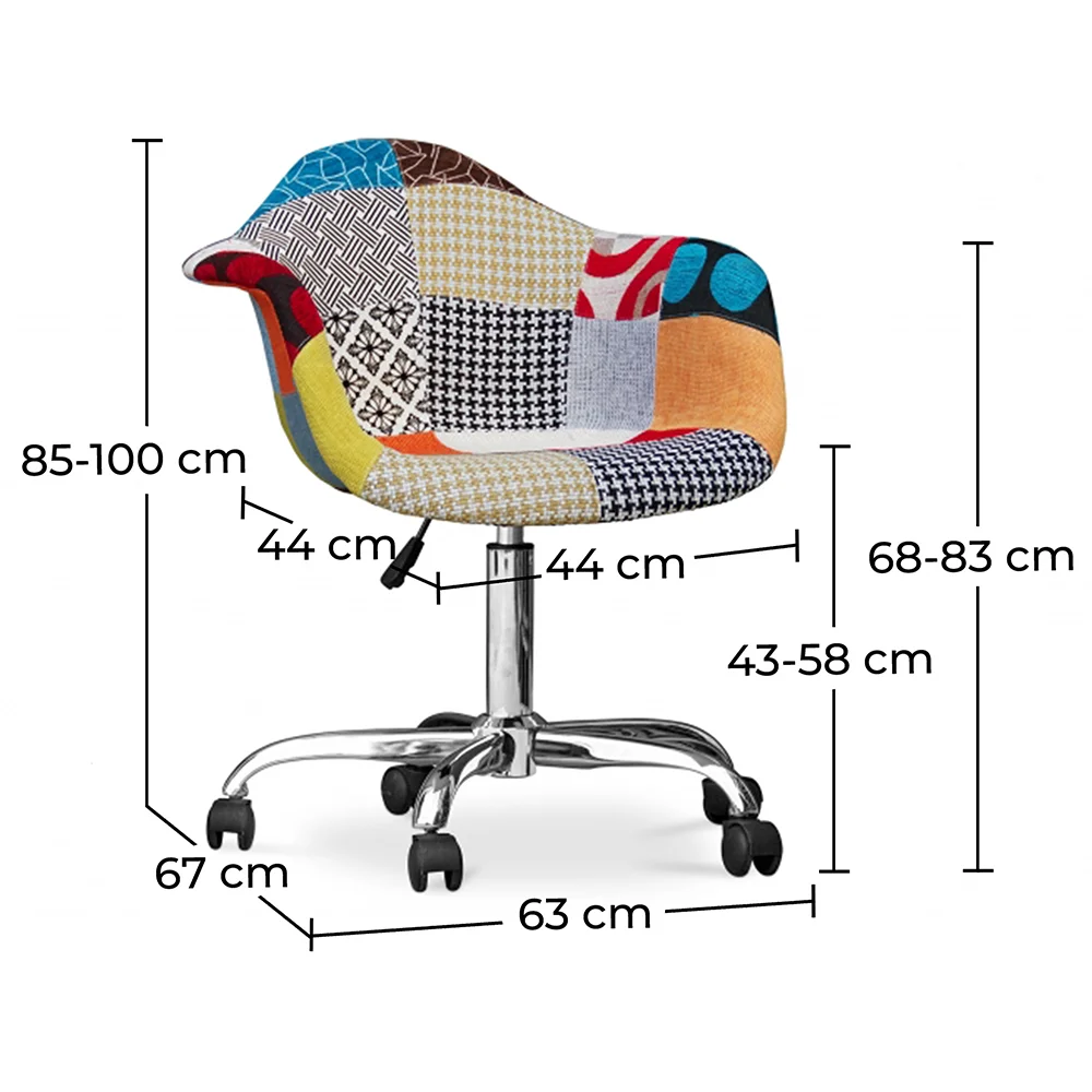 Chaise de bureau avec accoudoirs - Chaise de bureau à roulettes - Tapissée en patchwork - Patty image 10