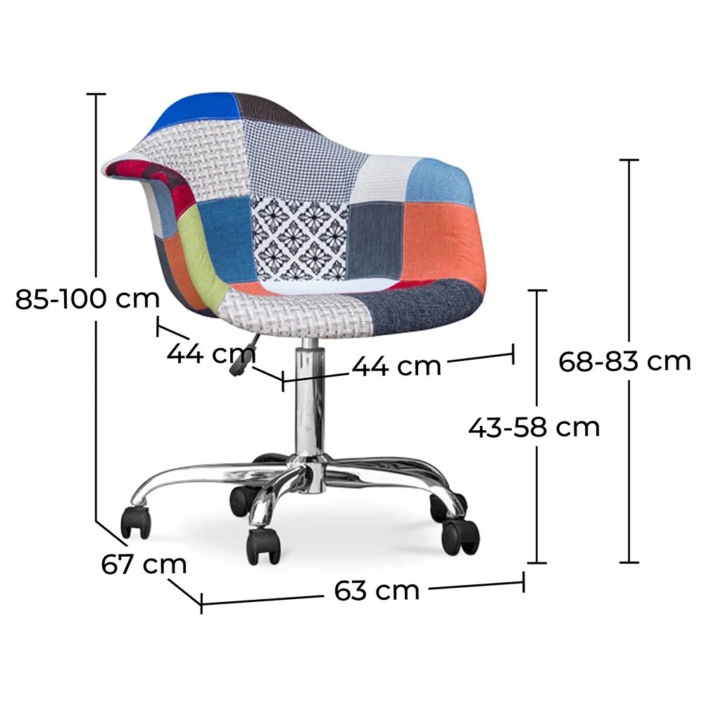 Chaise de bureau avec accoudoirs - Chaise de bureau à roulettes - Tapissée en patchwork - Pixi image 10