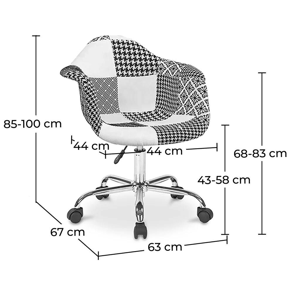 Chaise de bureau avec accoudoirs - Chaise de bureau à roulettes - tapissée en patchwork noir et blanc - Denisse - Weston image 10