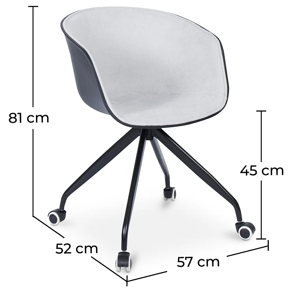 Chaise de bureau tapissée avec accoudoirs - Chaise de bureau à roulettes - Noir et blanc - Jodie image 10