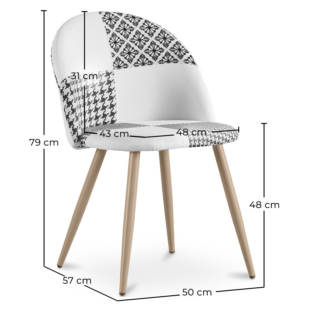 Chaise de salle à manger - tapissée en patchwork noir et blanc - Evelyne image 10