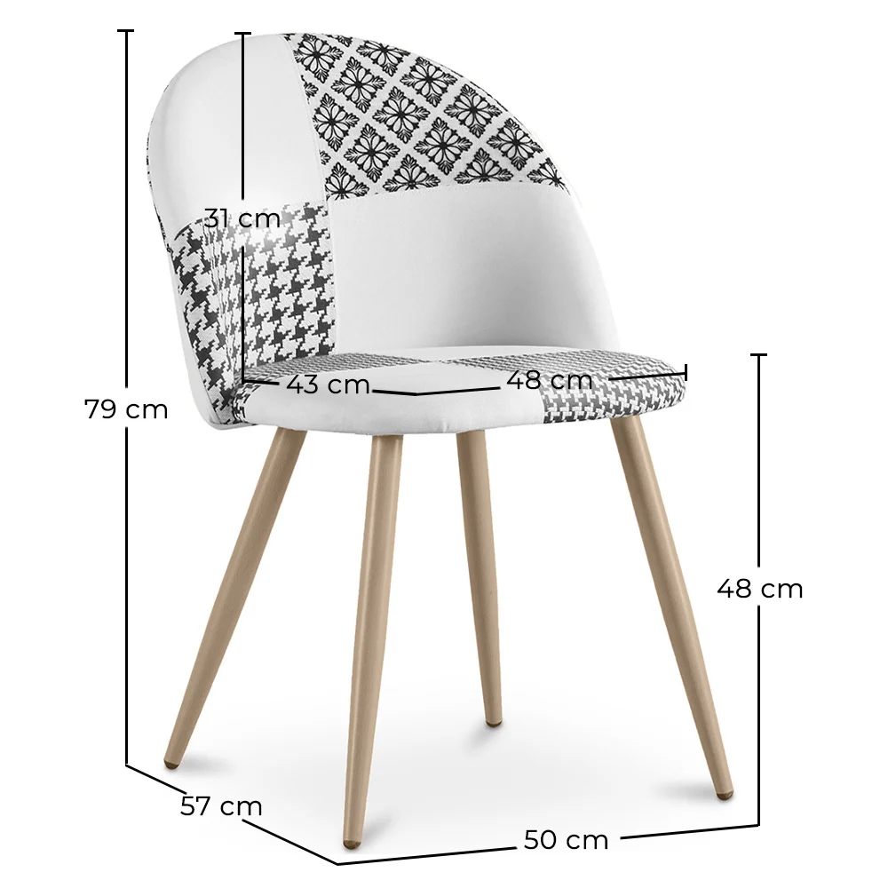 Chaise de salle à manger - tapissée en patchwork noir et blanc - Evelyne image 10