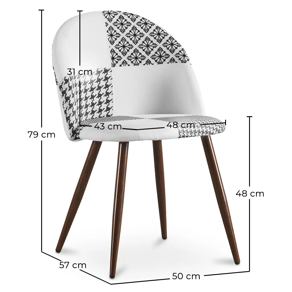 Chaise de salle à manger - Tapissée en Patchwork noir et blanc - Evelyne image 10