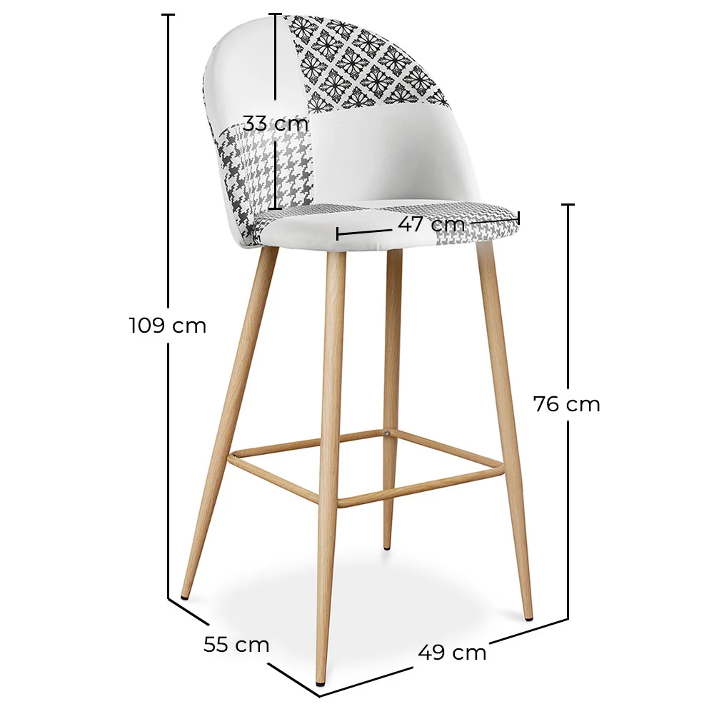 Tabouret Tapissé Patchwork - Style Scandinave - Noir et Blanc - Evelyne image 10