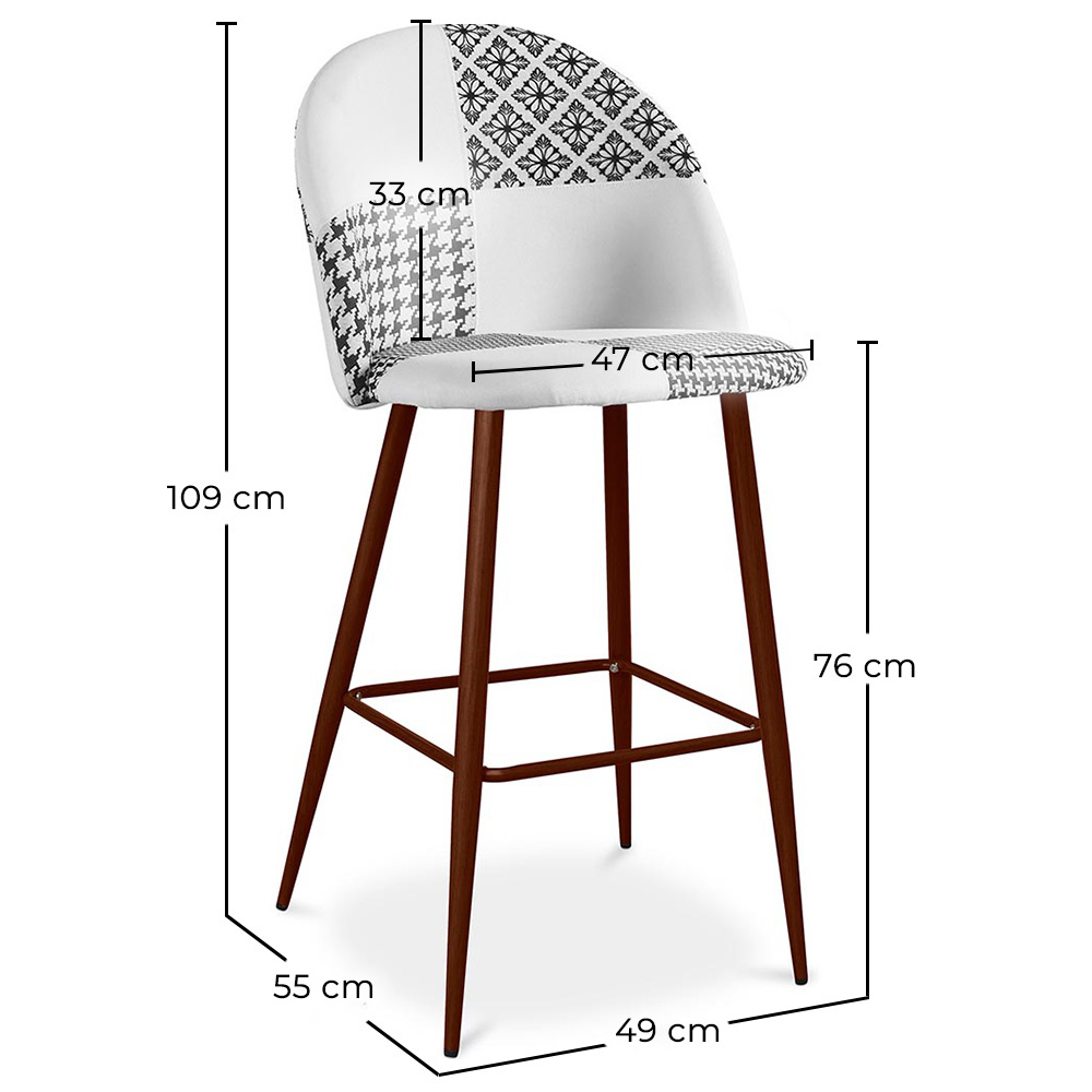 Tabouret Tapissé Patchwork - Style Scandinave - Noir et Blanc - Evelyne image 10