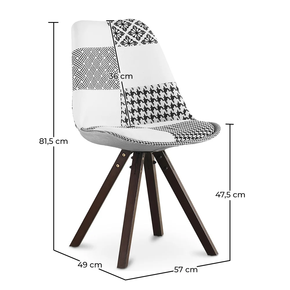 Chaise de salle à manger - Tapissée en Patchwork - Noir et Blanc - Denisse image 10