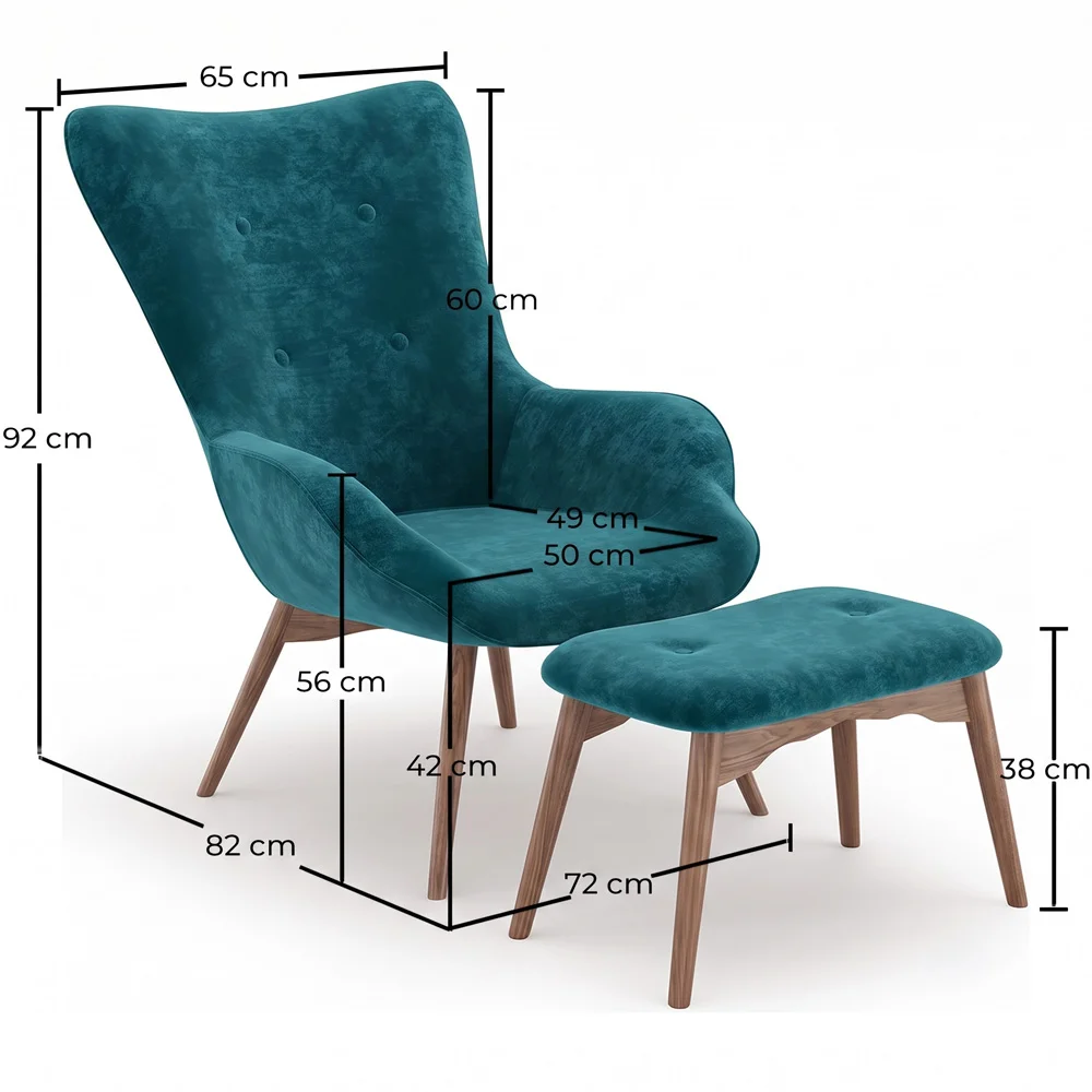 Fauteuil avec repose-pieds - Revêtu de velours - Style scandinave - Huda image 10