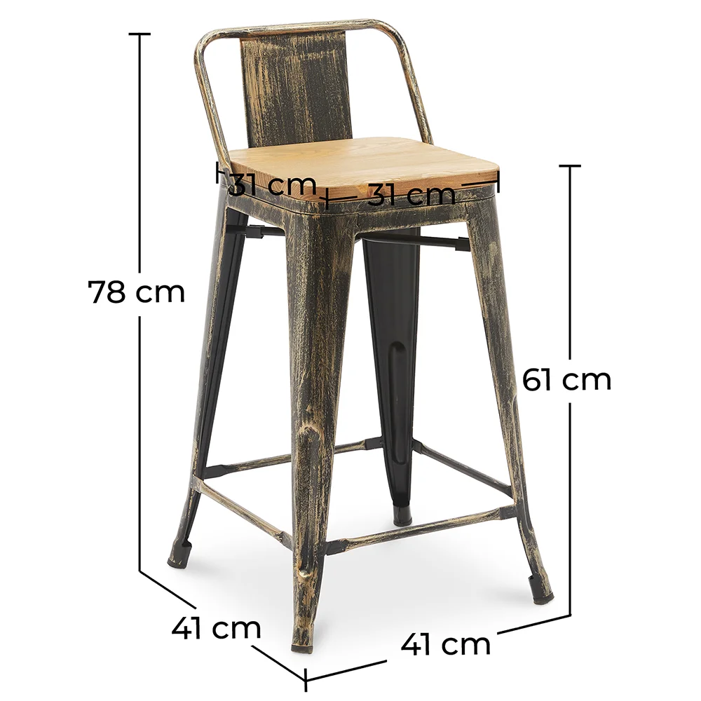 Tabouret de bar avec dossier - Design industriel - Bois et acier - 60cm - Nouvelle édition - Stylix image 10