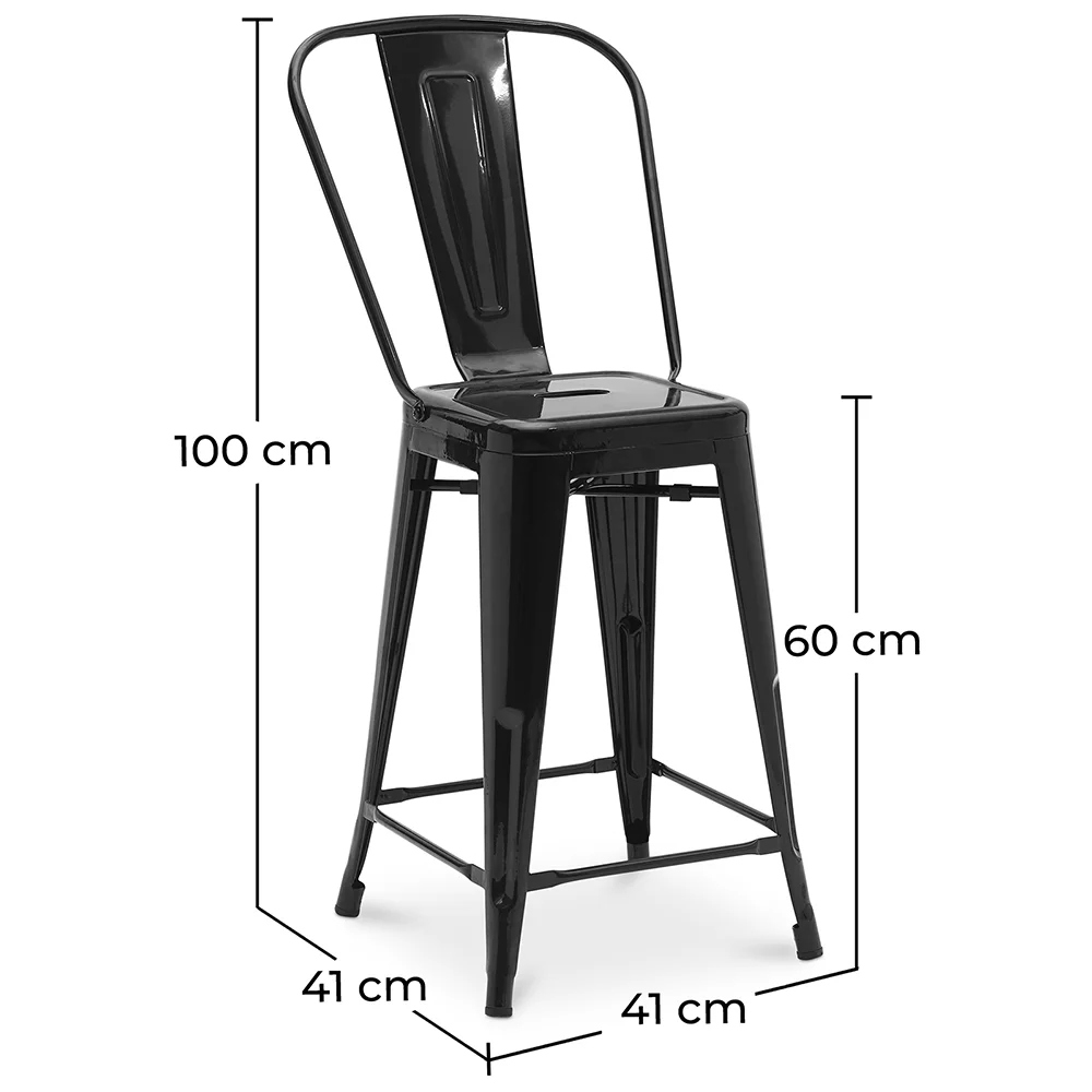 Tabouret de bar avec dossier - Design industriel - 60cm - Nouvelle édition - Stylix image 10
