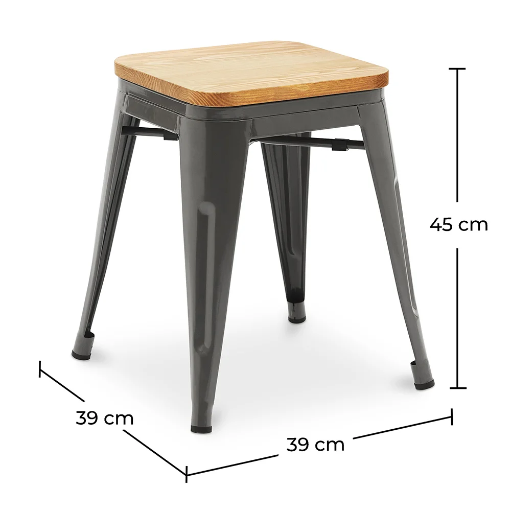 Tabouret de bar design industriel - Bois et acier - 45cm - Nouvelle édition - Stylix image 10