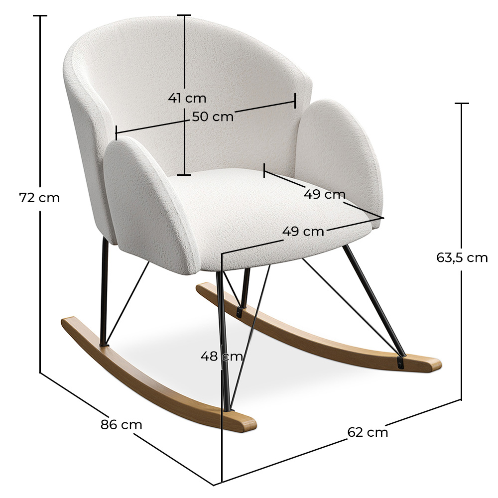 Fauteuil à Bascule avec Accoudoirs En Bouclette Fausse Fourrure Tapissée - Boucles Blanches - Freia image 10