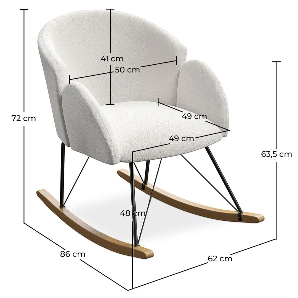 Fauteuil à Bascule avec Accoudoirs En Bouclette Fausse Fourrure Tapissée - Boucles Blanches - Freia image 10