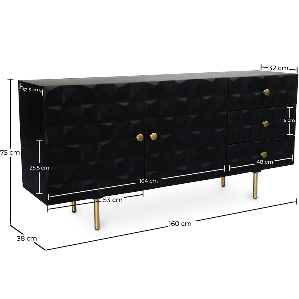 Buffet noir vintage en bois massif et métal - Huisu image 10
