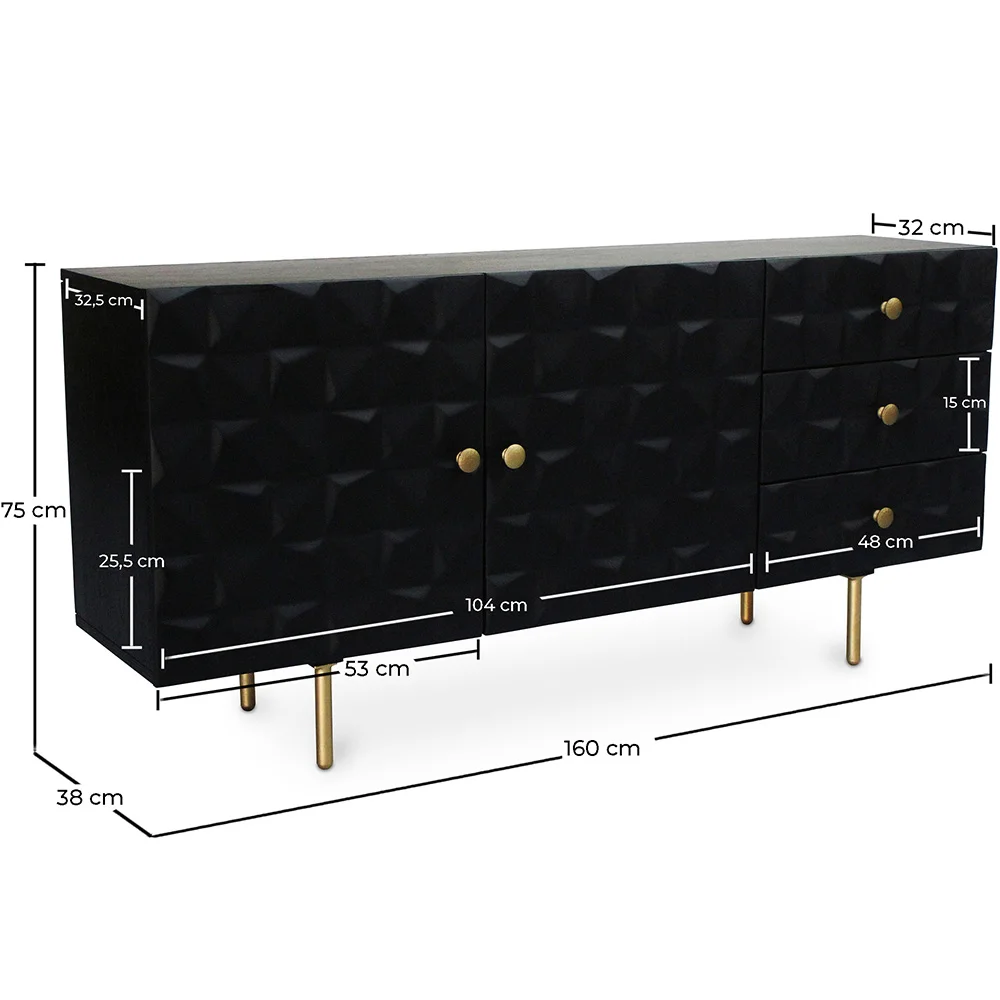 Buffet noir vintage en bois massif et métal - Huisu image 10
