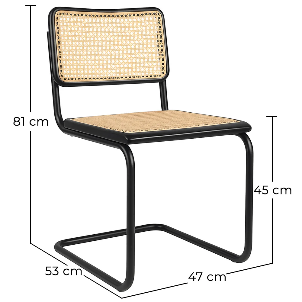 Chaise de salle à manger - Design vintage - Bois et rotin naturel - Noir - Bastral image 10