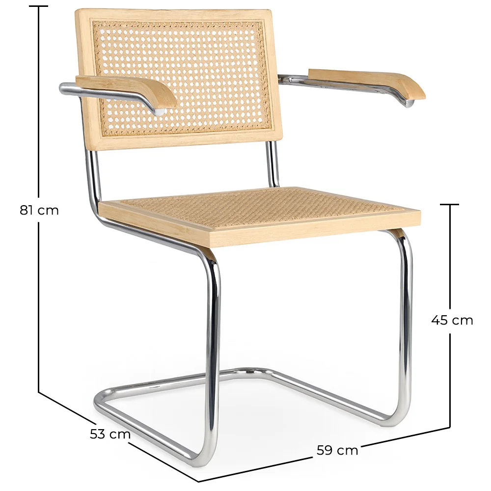 Chaise à manger avec accoudoirs - Design vintage - Bois et rotin - Bruna image 10