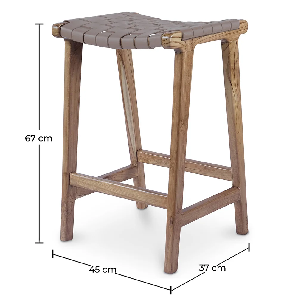Tabouret en bois - Design Boho Bali - Cuir - Recia image 10