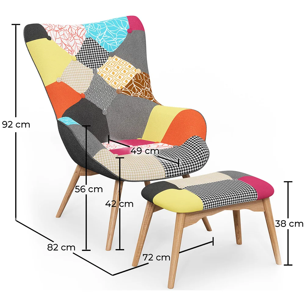 Fauteuil avec Repose-Pieds - Revêtement en Tissu Patchwork - Kontur image 10