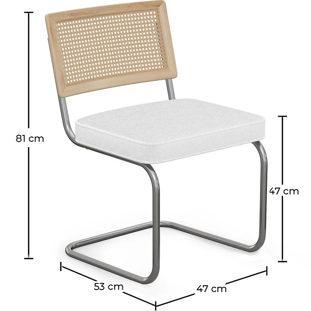 Chaise de salle à manger avec accoudoirs En Bouclette Fausse Fourrure Tapissée - Boucles Blanches- bois et rotin - Birey image 10