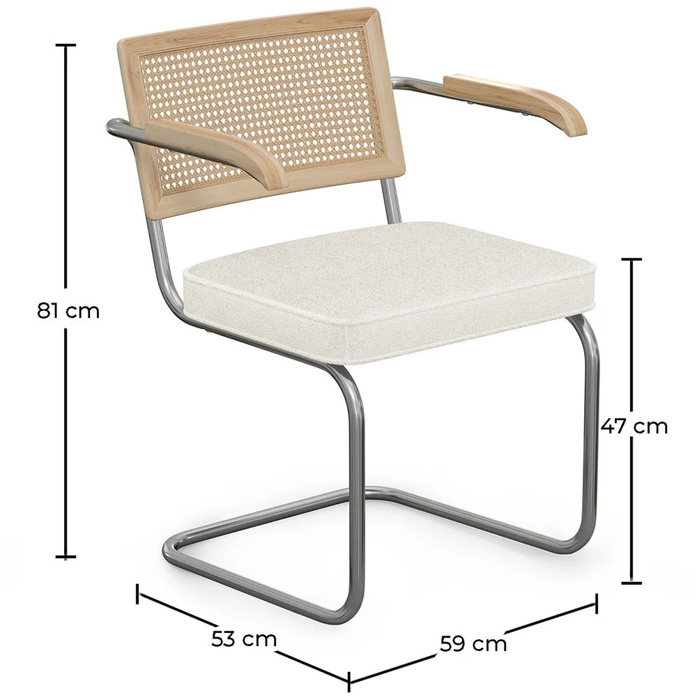 Chaise de salle à manger avec accoudoirs En Bouclette Fausse Fourrure Tapissée - Boucles Blanches- Bois et rotin - Birey image 10
