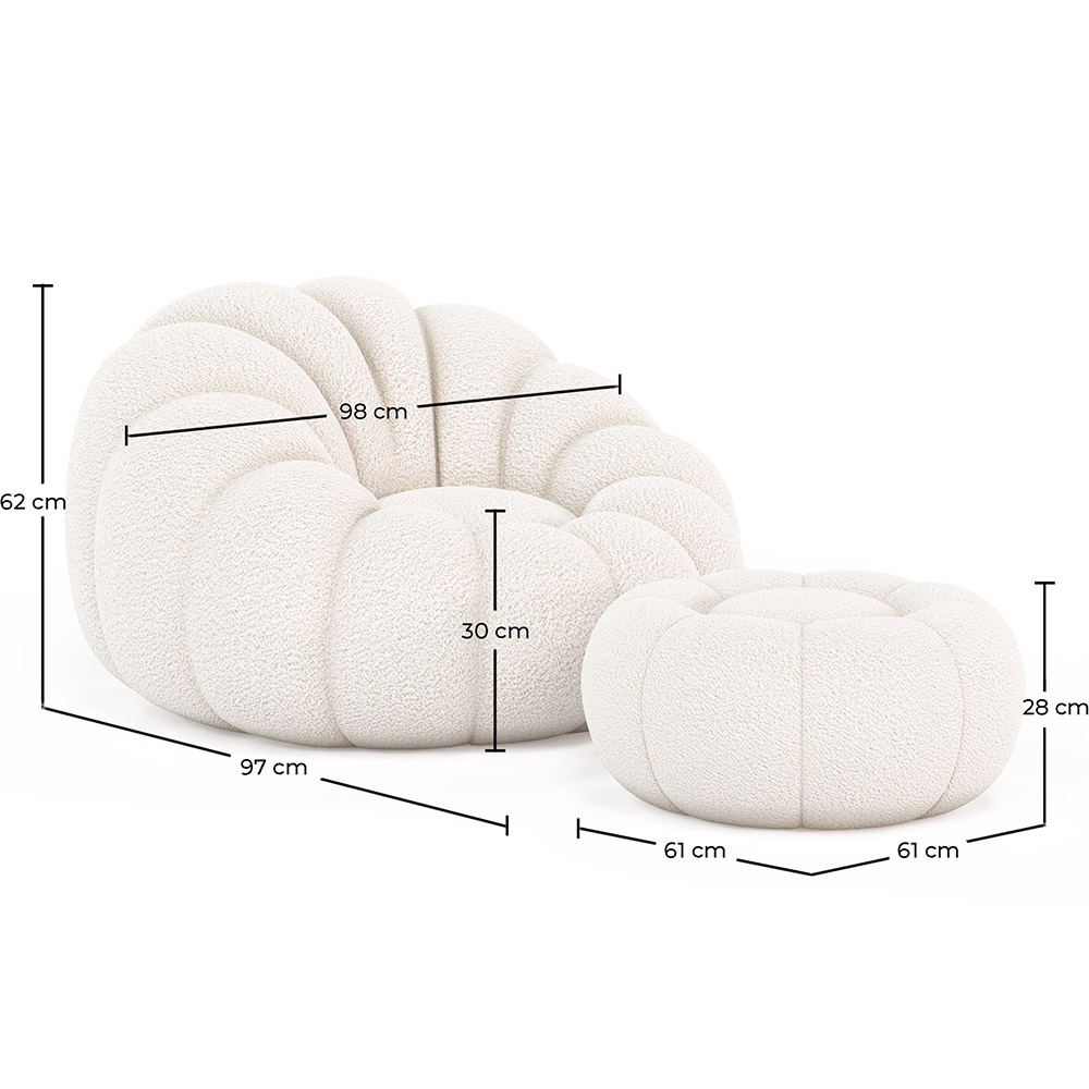 Fauteuil avec ottoman tapissé - Bouclé blanc - Rubi image 10