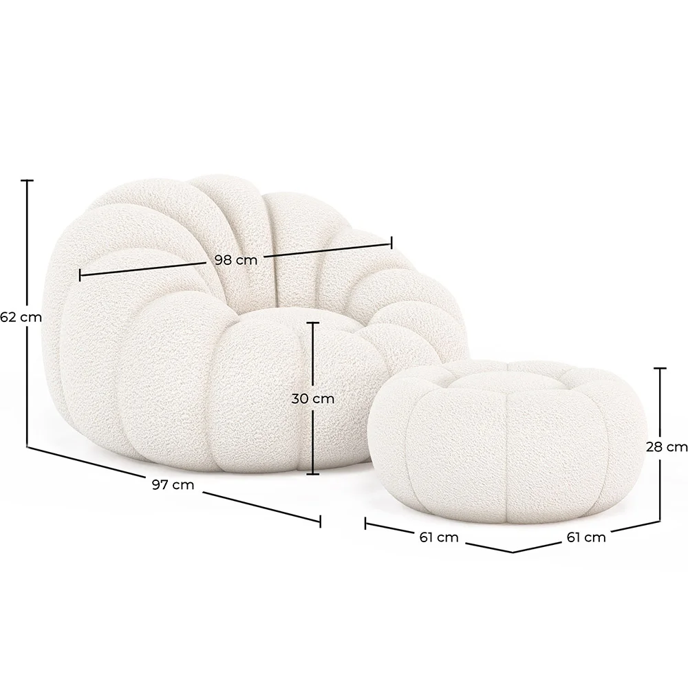 Fauteuil avec ottoman tapissé - Bouclé blanc - Rubi image 10