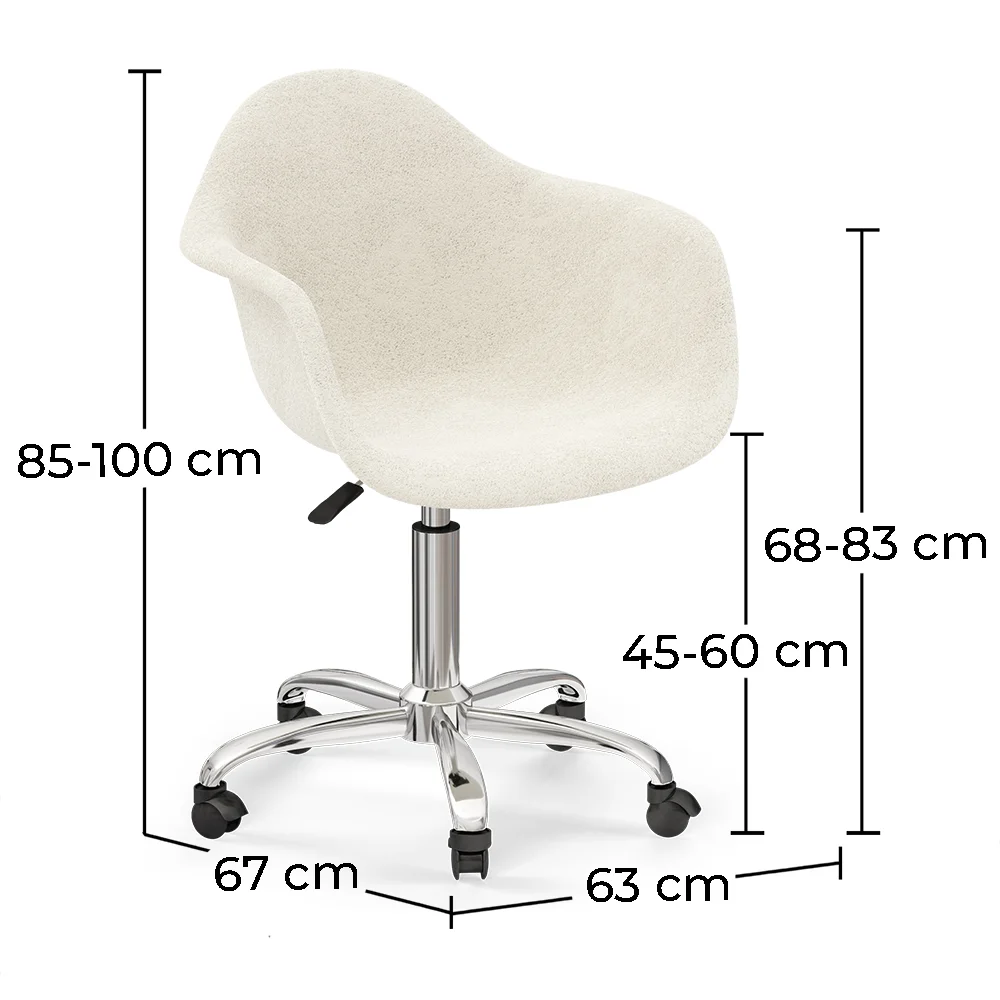 Chaise de Bureau Pivotante en bouclette fausse fourrure Tapissée - Boucles Blanches - Dominic image 10