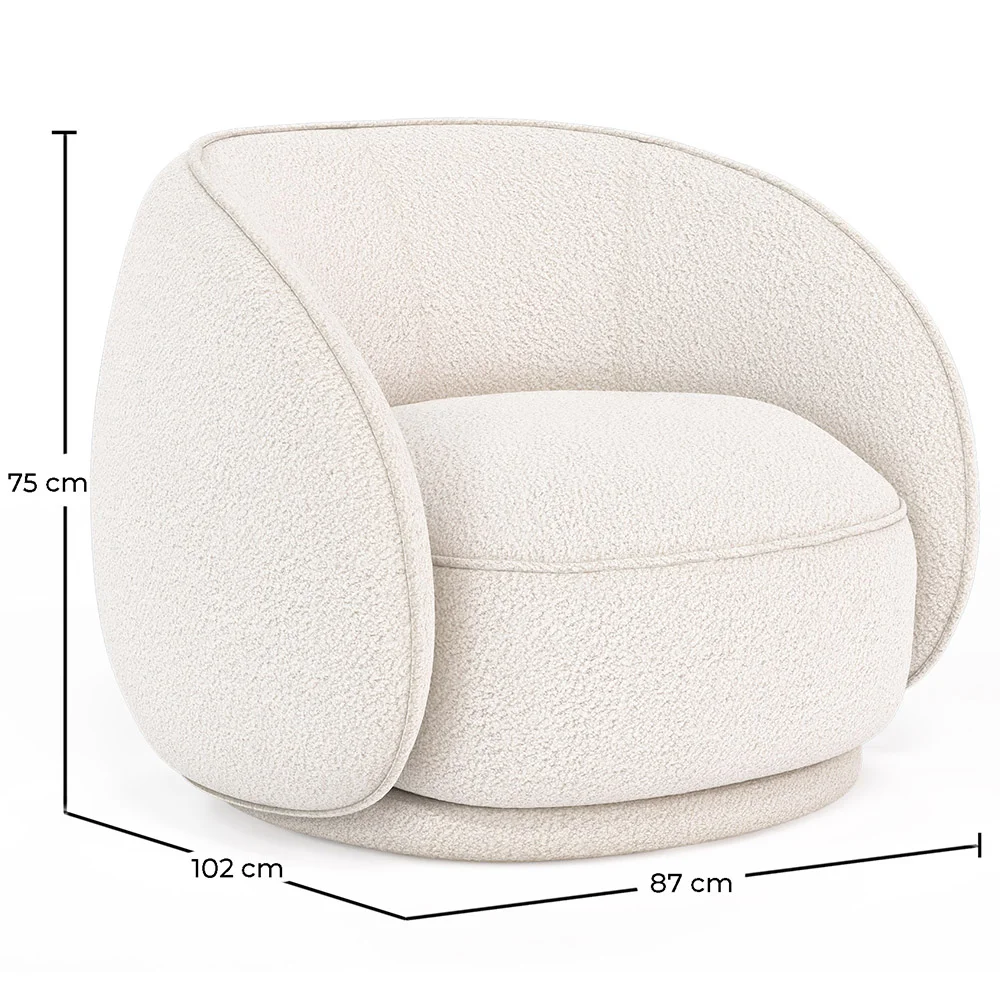Fauteuil incurvé en bouclette fausse fourrure Tapissée - Boucles Blanches - Cally  image 10