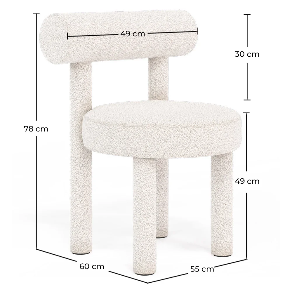 Chaise de salle à manger en bouclette fausse fourrure Tapissée - Boucles Blanches - Rhys image 10