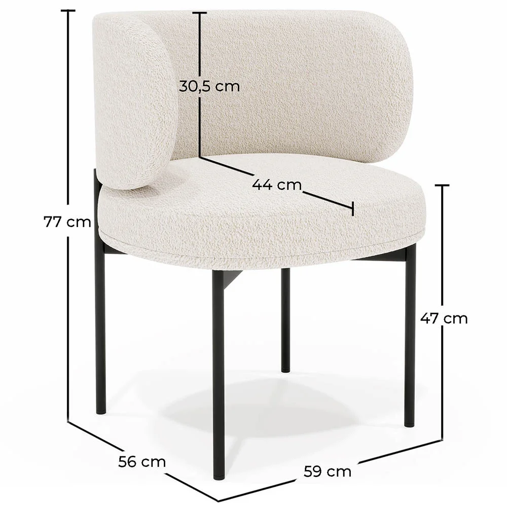 Lot de 4 - Chaise de Salle à Manger en bouclette fausse fourrure Tapissée - Boucles Blanches  - Loraine image 10