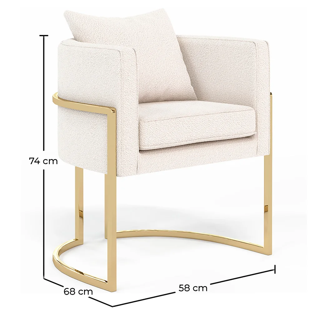 Chaise de salle à manger - Avec accoudoirs en bouclette fausse fourrure Tapissée - Boucles Blanches - Giorgia image 10