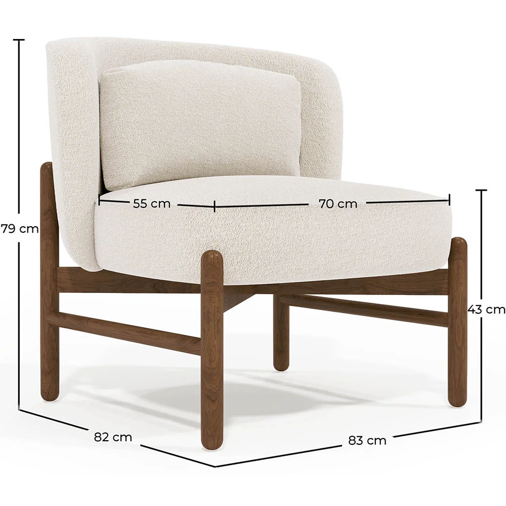 Fauteuil en bois et en Bouclette Fausse Fourrure Tapissée - Boucles Blanches - Brina image 10