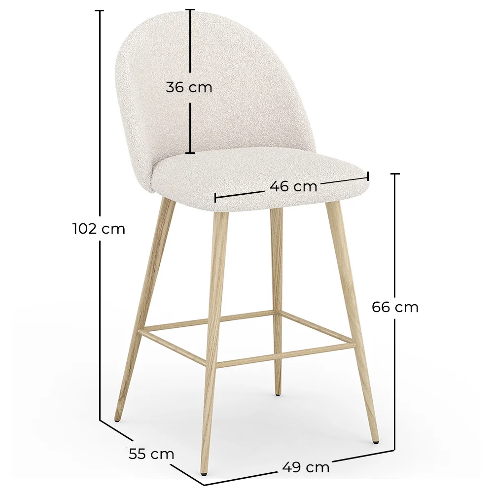 Tabouret En Bouclette Fausse Fourrure Tapissée - Boucles Blanches - Design scandinave - 66cm - Evelyne image 10