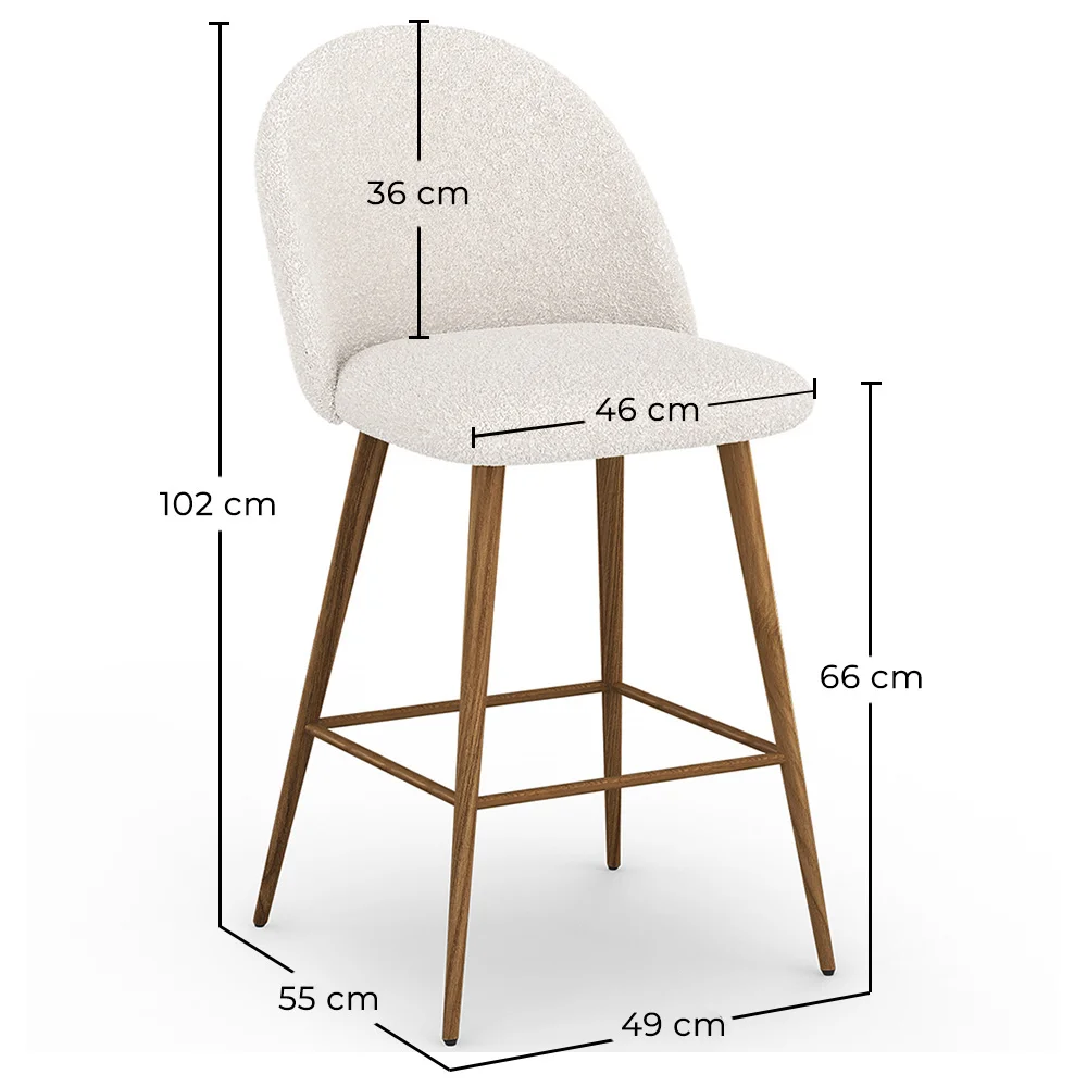 Tabouret En Bouclette Fausse Fourrure Tapissée - Boucles Blanches - Design scandinave - 66cm -  Evelyne image 10