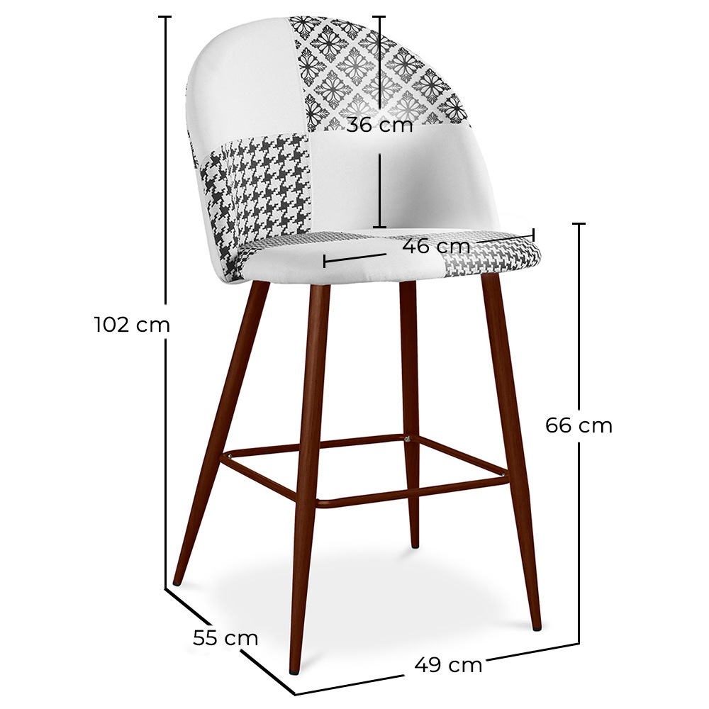 Tabouret Tapissé Patchwork - Style Scandinave - Noir et Blanc - 66cm - Evelyne image 10