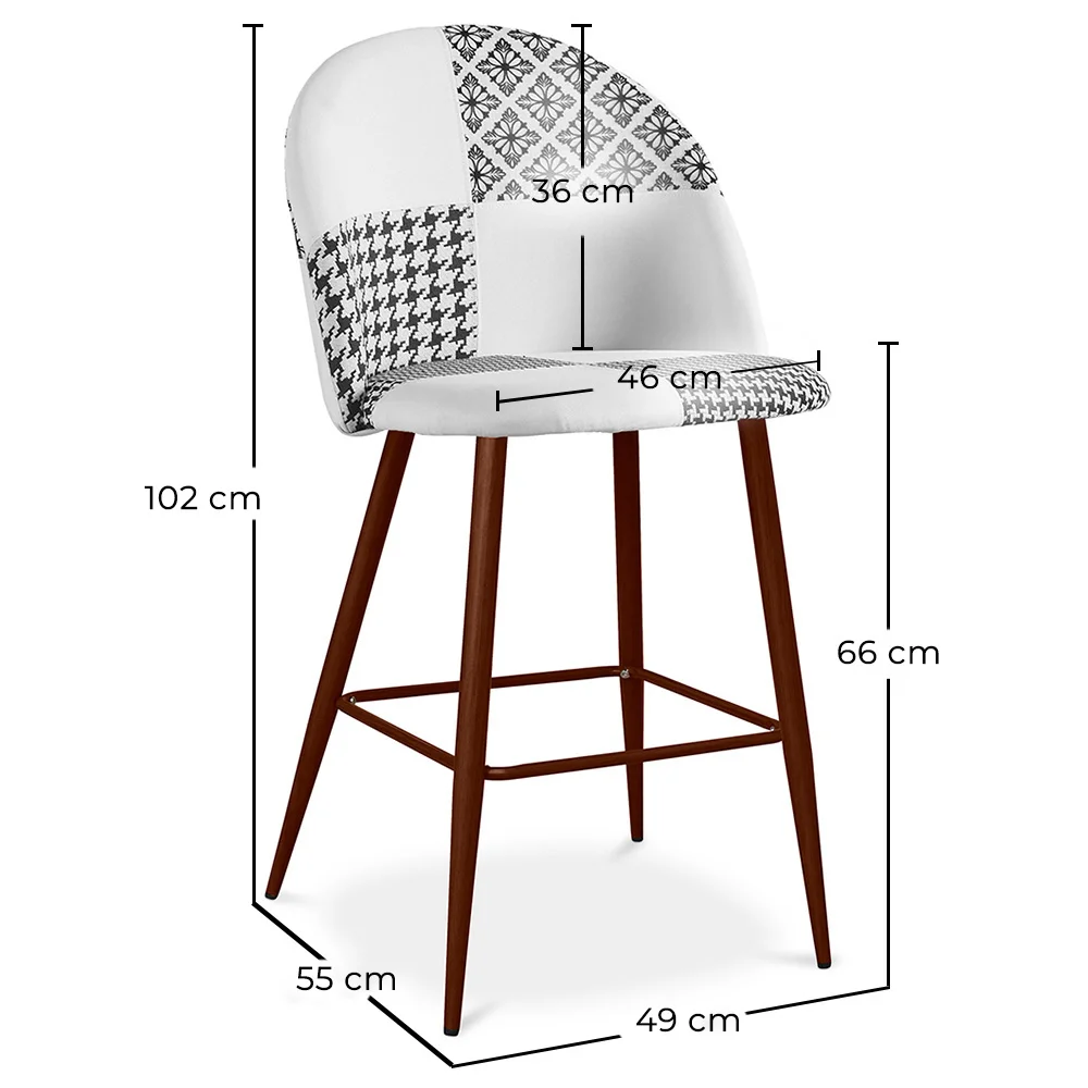 Tabouret Tapissé Patchwork - Style Scandinave - Noir et Blanc - 66cm - Evelyne image 10