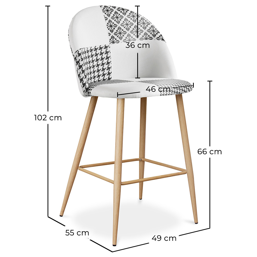 Tabouret Tapissé Patchwork - Style Scandinave - Noir et Blanc - 66cm -  Evelyne image 10