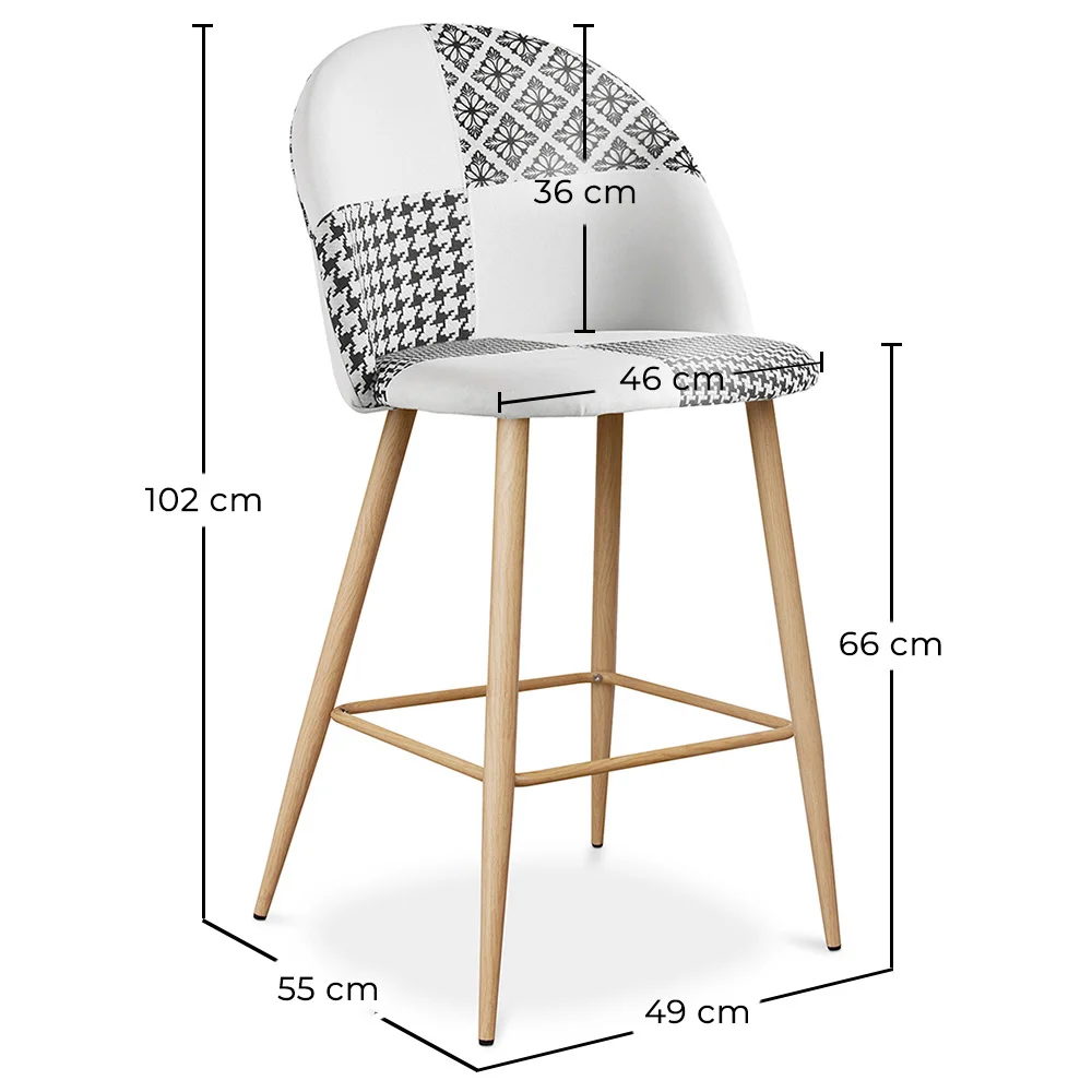 Tabouret Tapissé Patchwork - Style Scandinave - Noir et Blanc - 66cm -  Evelyne image 10